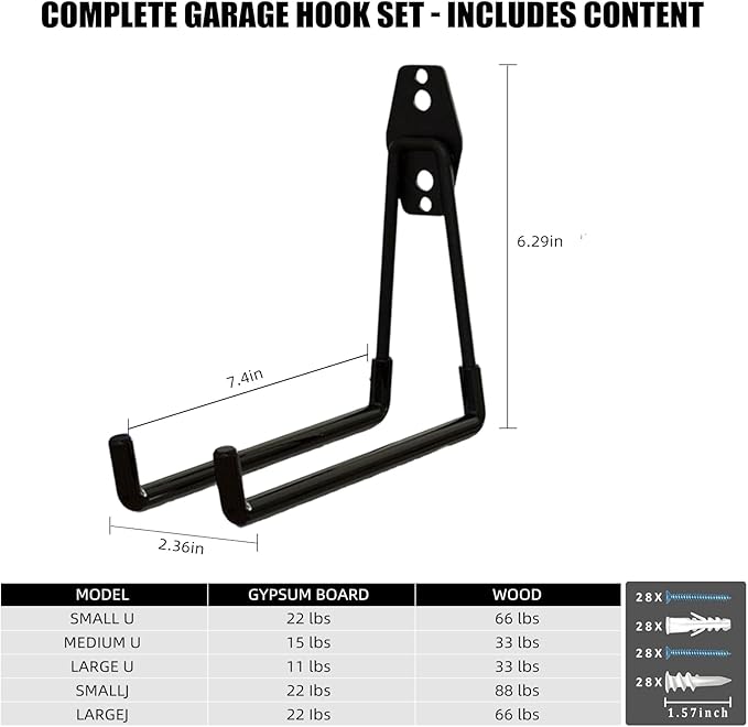 Garage Hooks, 4 Pack 7.7inch Large Square Wall Hooks