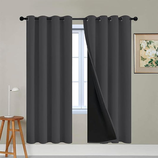 Yakamok 100% Blackout Curtains, 2 Thick Layers Thermal Insulated Total Blackout