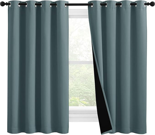 NICETOWN 100% Blackout Curtains 57 inches Long, Double-Deck Completely Blackout