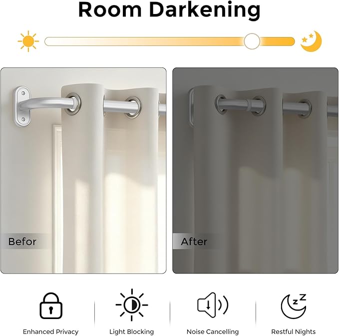 2 Pack Curtain Rods 32-46 Inch, 1 Inch Adjustable Heavy Duty Room Darkening