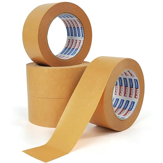 ADHES Kraft Paper Tape, 2 Inch x 44 Yards, 4 Rolls Writable & Uncoated Heavy Duty Paper Tape, Biodegradable Brown Packing Tape for Sealing, Packaging & Moving
