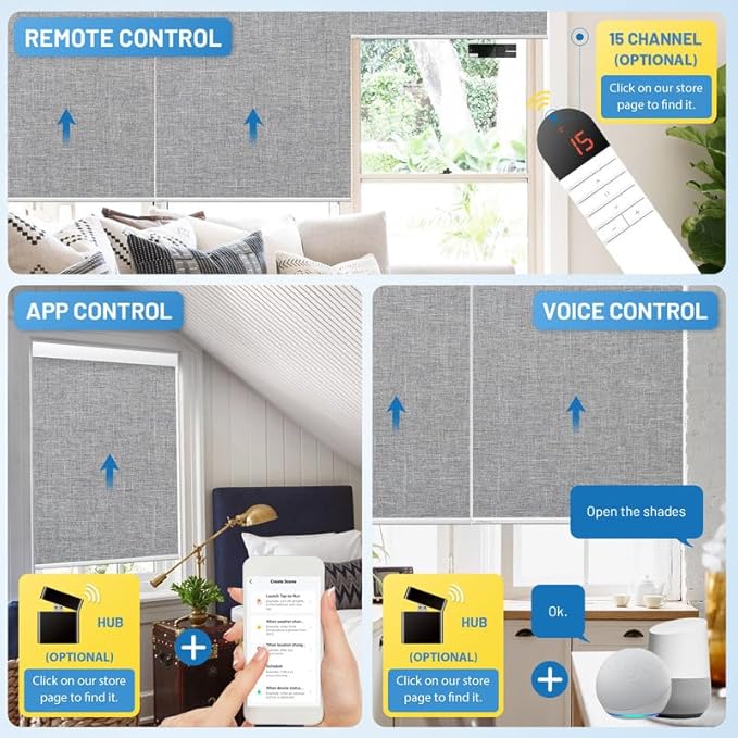 Motorized Blinds with Remote, Cordless Smart Blinds with Valance Cover