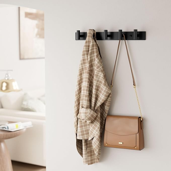 GWAAZXGZ Black Wall Mounted Coat Rack – 5 T-Shaped Pegs