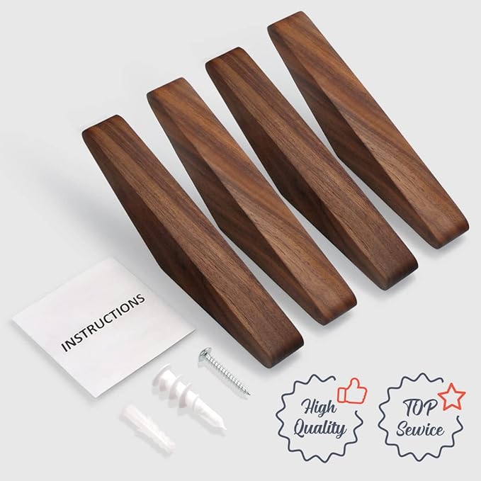 COCOYA 4Pack Wood Hooks Wall Mounted, Minimalist Easy Install Natural Real