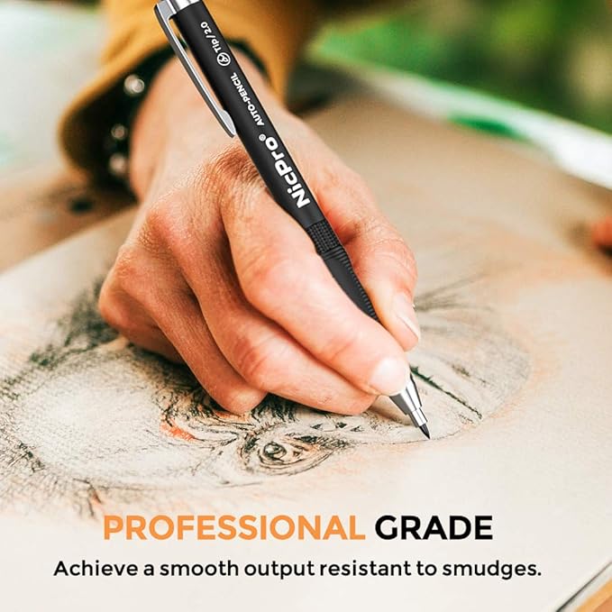 Nicpro 29 Pieces 2mm Mechanical Pencil Set, 9 PCS Drafting Carpenter Pencils 2.0 mm for Art Drawing Sketching construction with 192 Lead Refills Pre-Sharpen HB & 2B & Colors, 2 Erasers, 2 Sharpener