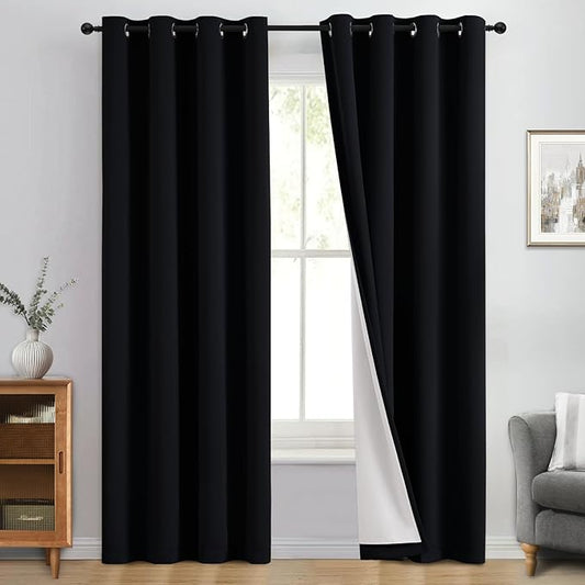Yakamok 100% Blackout Curtain Panels 96 inches Cold and Light Blocking Drapes