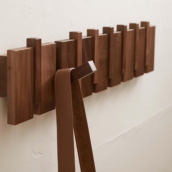 QUELLANCE Wood Coat Rack Wall Mount, Coat Hooks Hanger Wall Mounted, Heavy Duty