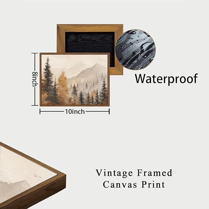 OIQArtOIQ Vintage Framed Wall Art Autumn Mountain Landscape Canvas Art Prints