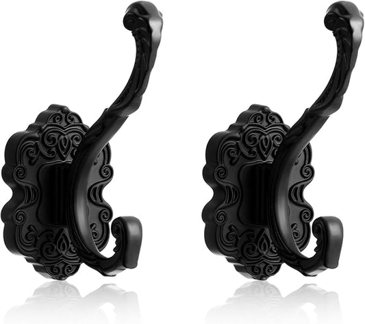 Zonon 2 Pcs Black Wall Hooks Set Vintage Coat & Towel Hooks