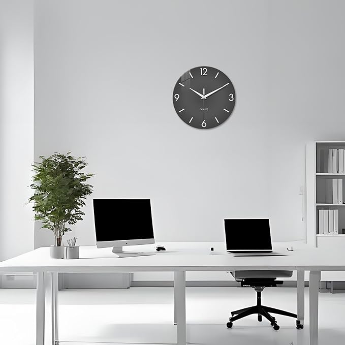 XFM Modern Wall Clock 12 Inch Silent Wall Clocks Battery Operated Grey Simple
