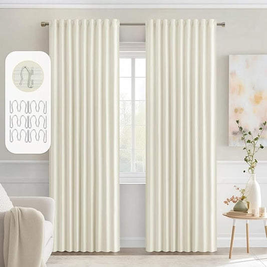 MIULEE Cream Back Tab Blackout Curtains 90 Inches Long 2 Panels Set