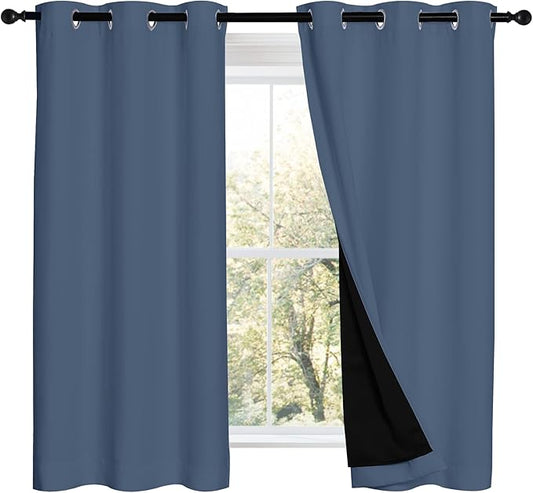 NICETOWN Stone Blue 100% Blackout Curtains 2 Panels Set Burg, Thermal Insulated