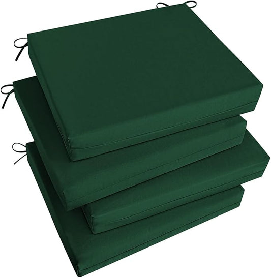 Basic Beyond Outdoor Chair Cushions Set of 4, Square Corner Outdoor Cushions for Patio Furniture, Water Resistant Patio Chair Cushions with 2 Ties, 18.5x16x3, Forest Green