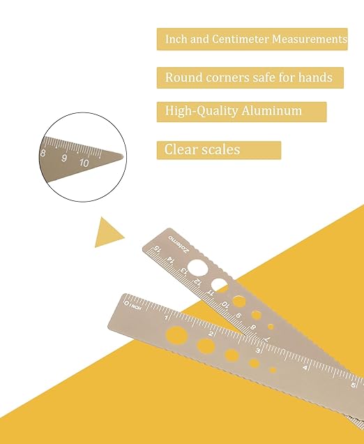 Zotemo Metal Geometry Set, 5-Piece Aluminum Ruler, Math Drafting Ruler Kit Includes Protractor, Triangle Rulers, Straight Rulers-Math Measurement Tools for School and Office Supplies (Gold)