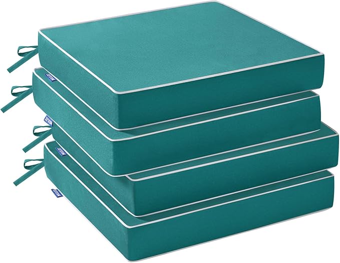 MIULEE Turquoise Outdoor Chair Cushions Set of 4, 18.5x16x3 Inch Waterproof Patio Seat Cushions for Outdoor Furniture Couch Sofa, 3 Year Color Fastness High Density Foam with Adjustable Ties