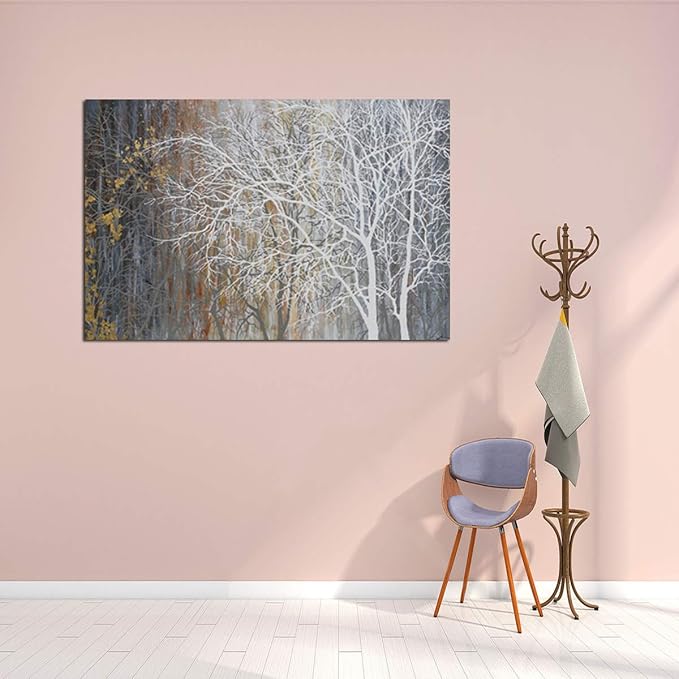 Yihui Arts Canvas Wall Art Hand Painted White Tree Pictures Brown Forest