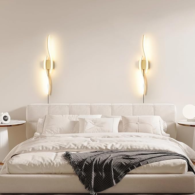 Daunton Modern Gold Plug in Wall Sconce Set of 2, Indoor Dimmable Light Fixture
