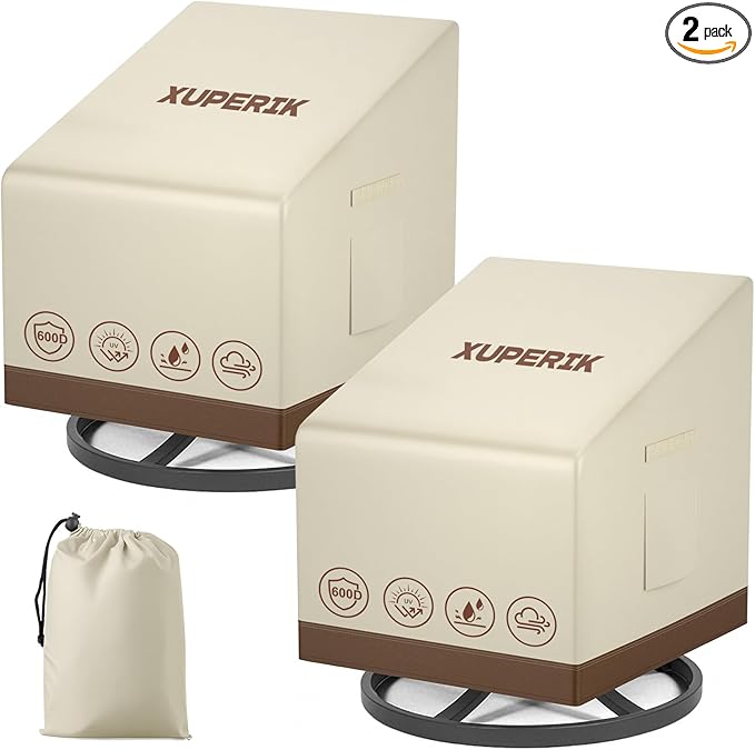Outdoor Swivel Lounge Chair Covers Waterproof Outdoor Furniture Cover, Heavy Duty Oxford Cloth Patio Chair Covers for Swivel Lounge Chairs Beige & Brown 30W x 34D x 38.5H Inches (2 Pack)