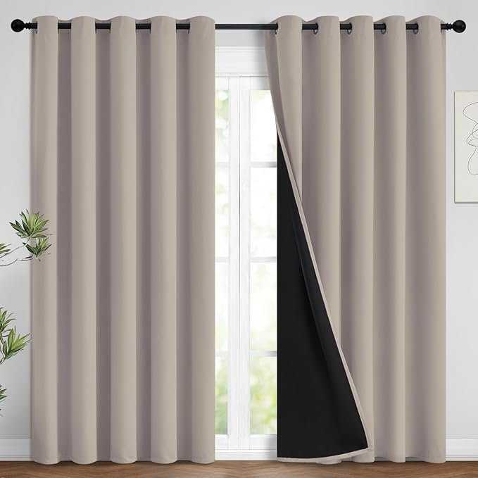 Yakamok 100% Blackout Curtains 96 Inches Long, 2 Thick Layers Heat and Full
