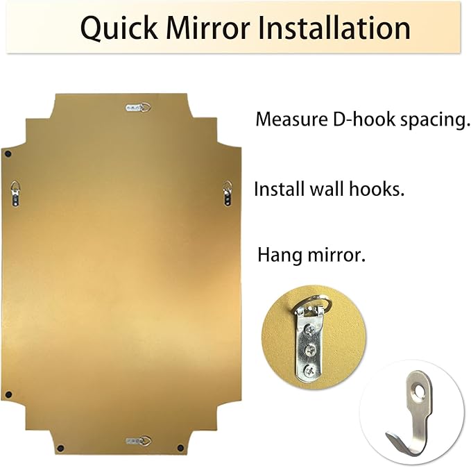 HQiJun Gold Mirror for Wall, 36x24 Gold Wood Framed, Scalloped Beveled Polished