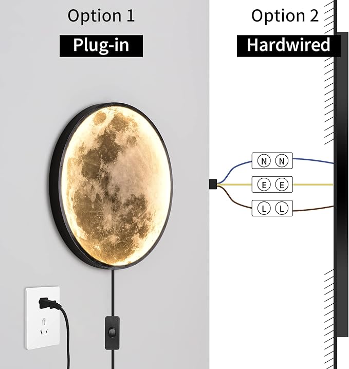QIYIMEILUX Dimmable Moon Wall Sconce Plug in Modern LED Wall Light