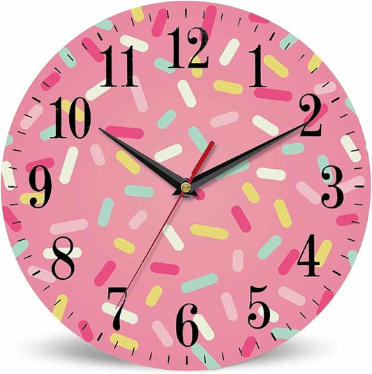 Mxocom Pink Donut Glaze Wall Clock Ice Cream Chocolate Colorful Sprinkles 10