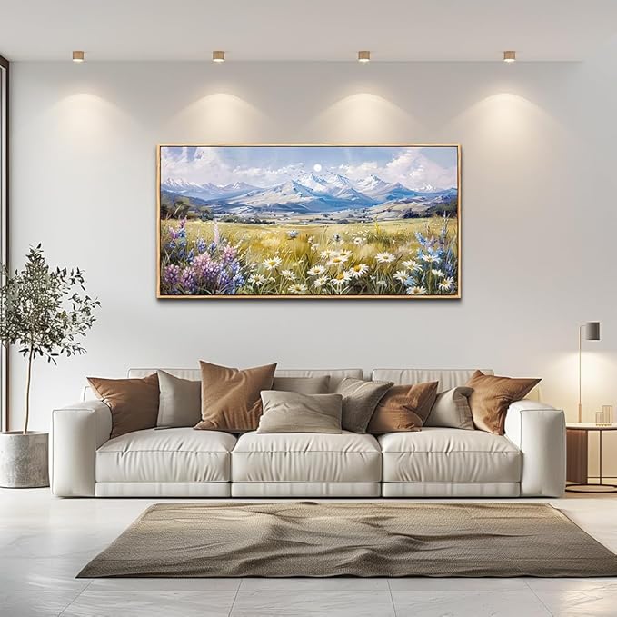 QIYILEXWART Large Wall Art For Bedroom Wall Decor For Living Room Office Decoration Range Grassland Landscape Painting Watercolour Pictures Canvas Artworks Ready To Hang Home Decor Wood Framed
