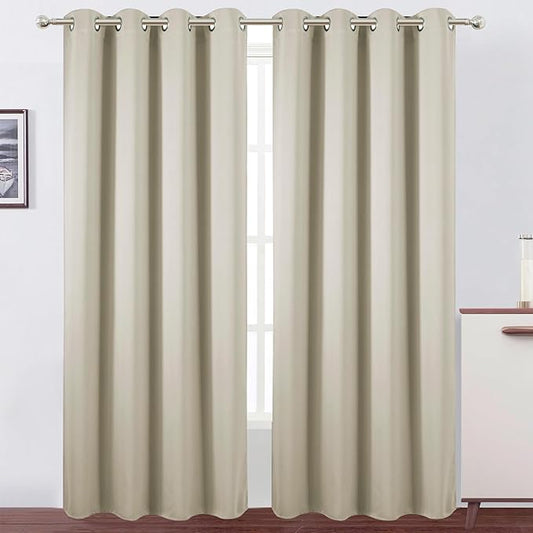 LEMOMO Blackout Curtains 52 x 90 Inch Long Light Beige Curtains Set of 2 Panels