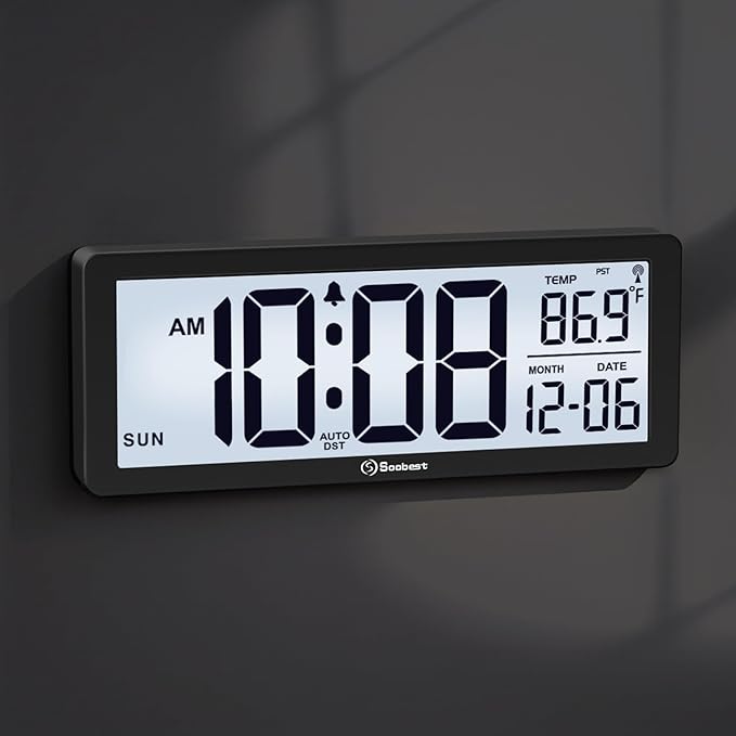 Soobest 8.5" Atomic Digital Wall Clock, Never Needs Setting, Auto Time Sync