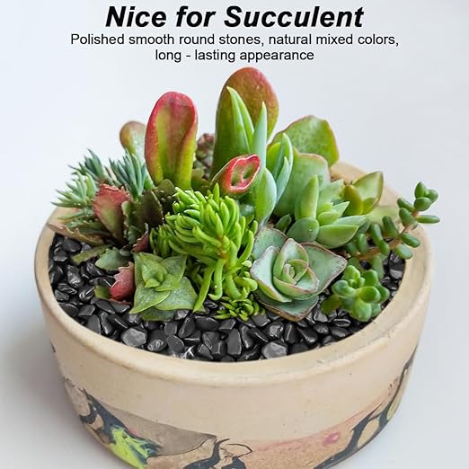 Outdoor Rocks,Landscaping Pebbles, River Rocks Decorative Ornamental Pebbles, DIY Smoothed Rocks for Potted Plant Resin Art Vase Fillers Aquarium Gravel Rocks (1, Black, 10 Pounds)