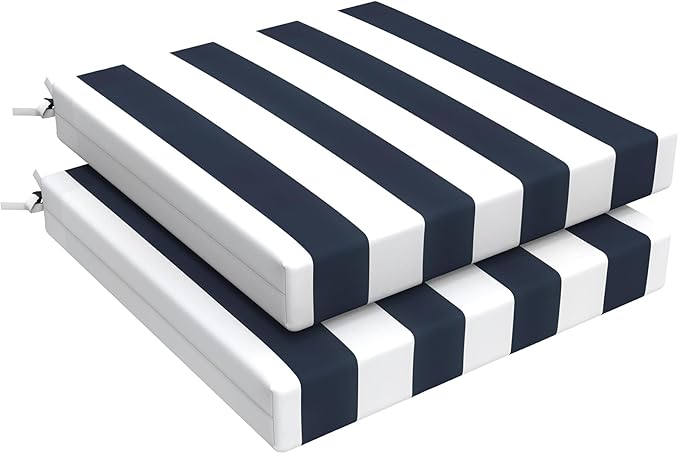 LVTXIII Outdoor Chair Cushions, Water Repellent Patio Furniture Cushions Outdoor Chair Pads with Ties for Dining Chairs and Garden Furniture, 22"x22"x3" Set of 2, Cabana Navy
