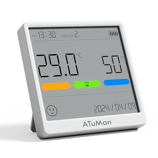 ATuMan THse Digital Thermo-Hygrometer with High-Precision Sensor, 4.3'' Large LCD Display & Long Battery Life - Indoor Temperature Humidity Monitor for Home, Office, Greenhouse