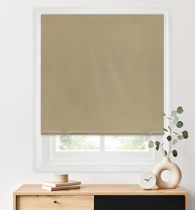 LazBlinds 100% Blackout Roller Shades, No Tools No Drill Cordless Blinds