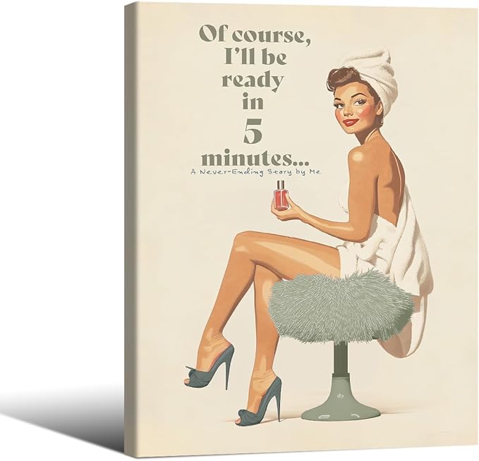 Boho Sage Green Bathroom Poster Vintage 70s Pin Up Girl Wall Art 12X16 inch