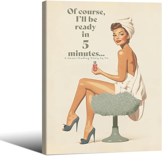 Boho Sage Green Bathroom Poster Vintage 70s Pin Up Girl Wall Art 12X16 inch