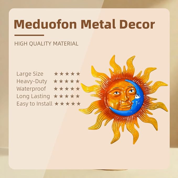 2025 New Metal Birds Outdoor Wall Art Decor+25.7'' Large Size Metal Sun Outdoor Wall Art Decor