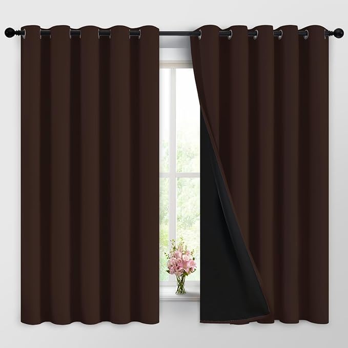 Yakamok 100% Blackout Curtains for Bedroom, 2 Thick Layers Thermal Insulated