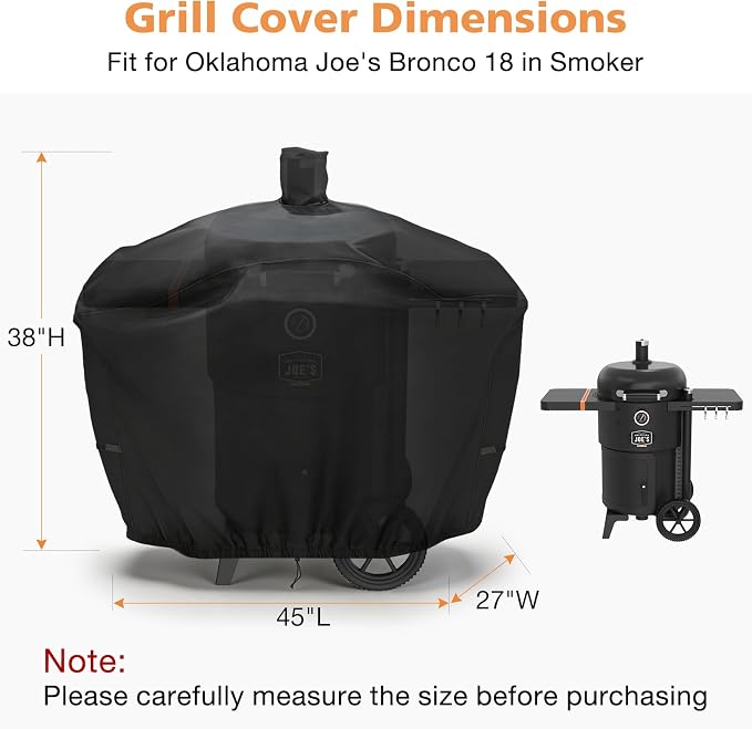 BBQ Grill Cover for Oklahoma Joe's Bronco 18 in Smoker, Waterproof 600D Outdoor Propane Barbecue Covers Griddle Covers- 44" L x 27" W x 39" H