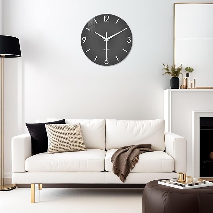 XFM Minimalist Wall Clock 16 Inch Large Grey Wall Clocks Battery Operated Round