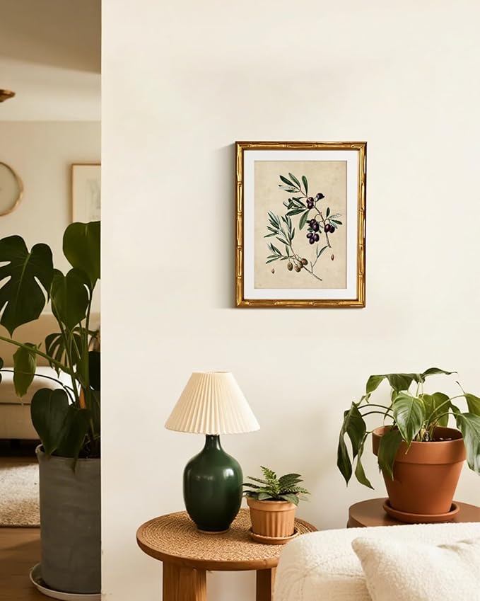 InSimSea Gold Bamboo Framed Canvas Wall Art, Vintage Olives Botanical Prints
