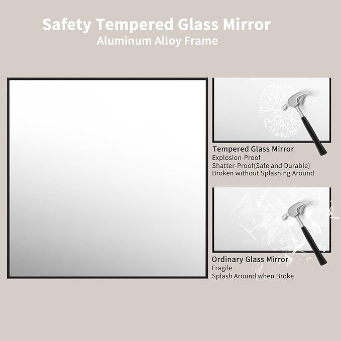LOAAO 36"X36" Black Rectangle Bathroom Mirror Wall, Matte Black Aluminum Alloy