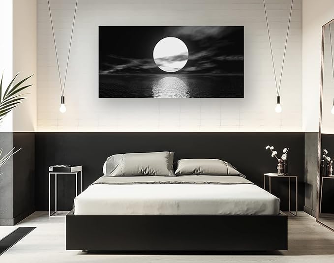Cao Gen Decor Art S06462 Wall Art Canvas Sea White Full Moon in Night Picture