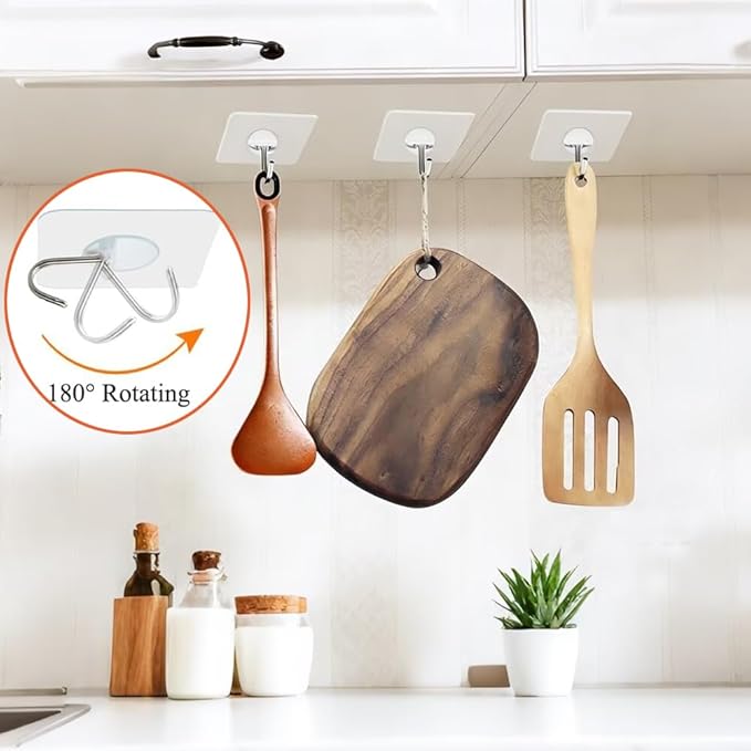 FOTYRIG Clear Adhesive Hooks 180° Rotatable Transparent Sticky Hooks, Heavy