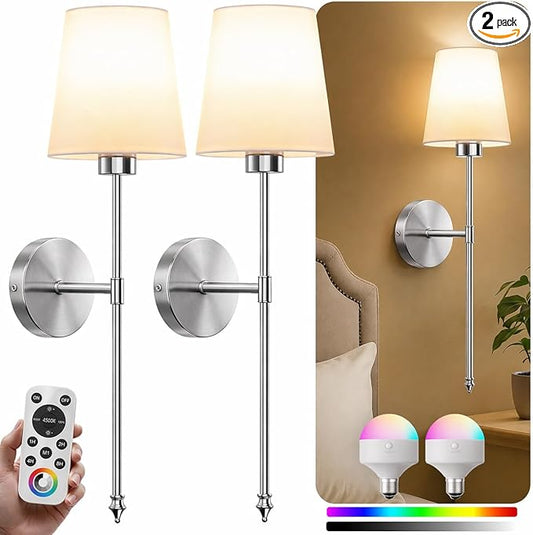 IRONPAX Wall Sconces Battery Operated Set of 2, Wireless Rechargeable Wall