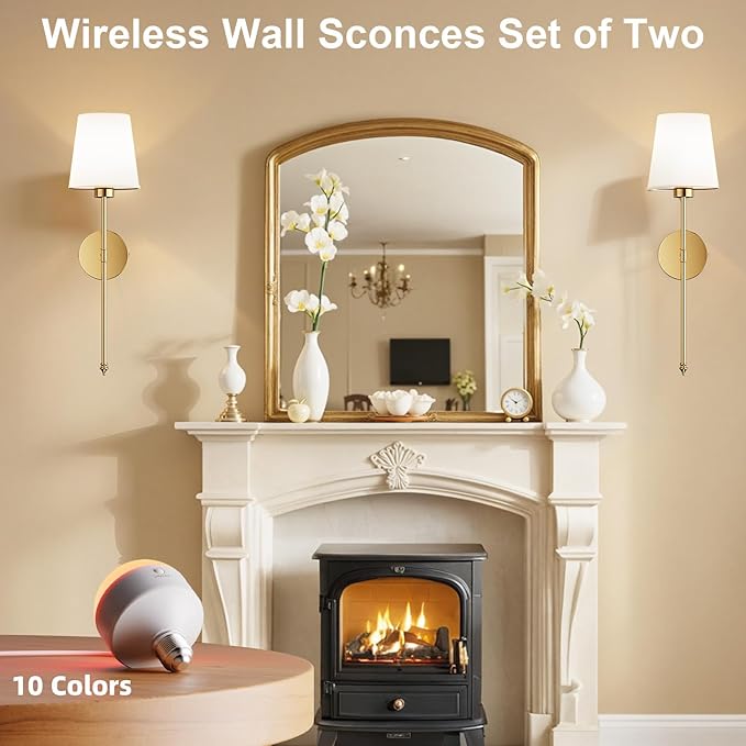 IRONPAX Wall Sconces Battery Operated Set of 2, Wireless Rechargeable Wall