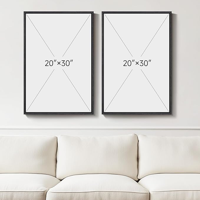 Large Framed Neutral Abstract Wall Art Set of 2, Minimalist Block Lines Pictures