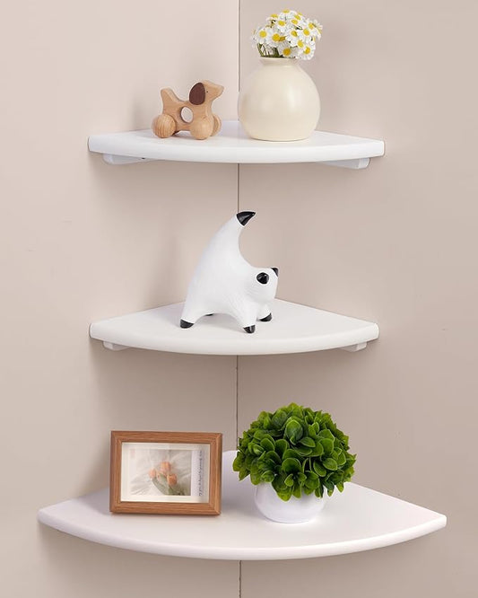 White Floating Corner Shelves, Living Room
