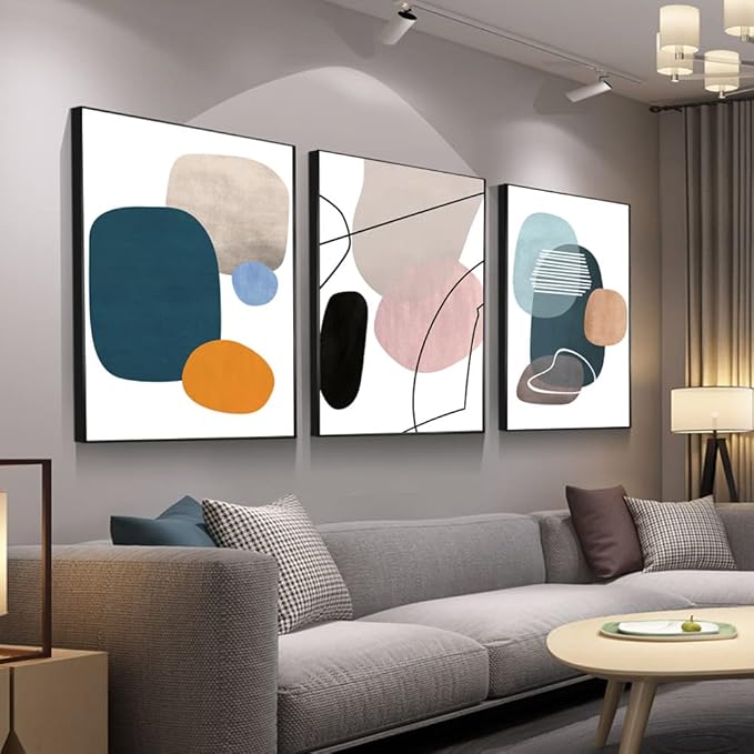 MPLONG Wall Art 3 Pieces Of Framed Decorative Paintings Abstract Simple Orange
