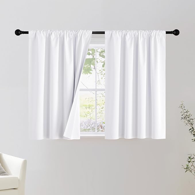 NICETOWN Bedroom 100% Blackout Curtains, 2 Panels, 34 by 36, Snow White