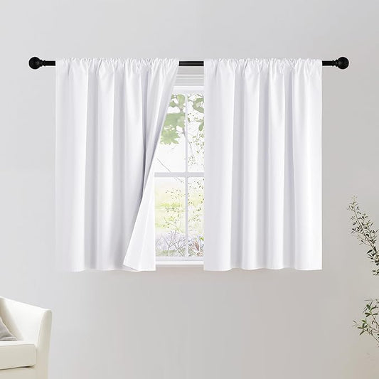NICETOWN Bedroom 100% Blackout Curtains, 2 Panels, 34 by 36, Snow White